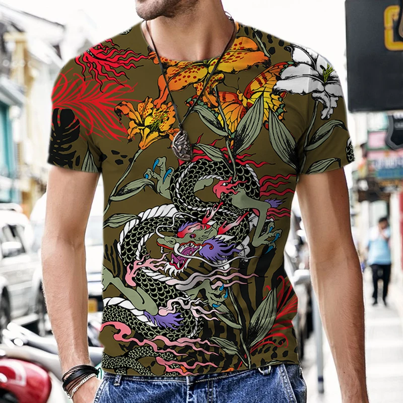 Мужская футболка 2022 летняя 3D Рисунок тотемного дракона топы модные футболки с