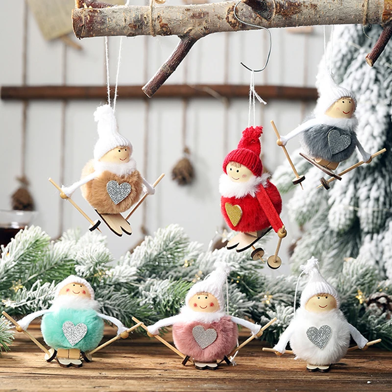 Плюшевые Сердце Ангел девочка лыжный Снеговик кукла игрушки для рождественской елки дети сувенир игрушка новый год дома DIY висячие