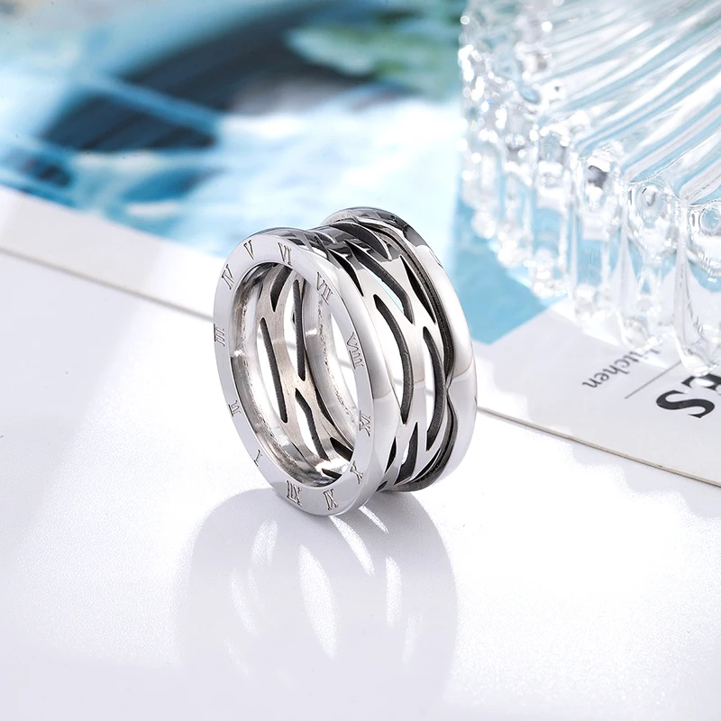 Roman Numeral Stripe Ring Stainless Steel Classic Design Woman Jewelry Gold Color Luxury Brand Ring