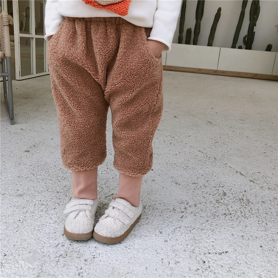 Tonytaobaby/Новая зимняя детская одежда для мальчиков и девочек; три цвета; Плюшевые брюки с рисунком животных; штаны для мальчиков