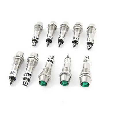 

DC 24V 8mm Power Illuminated Green Light Signal Indicator Pilot Lamp 10 Pcs