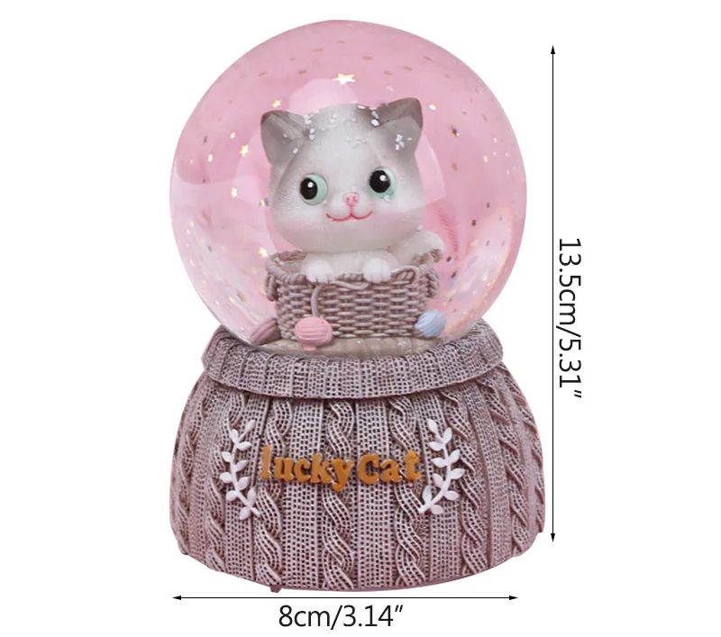 Lucky Cat хрустальный шар статуэтки Миниатюрная модель украшения дома аксессуары мультфильм кошки орнамент Музыкальная Шкатулка Свадебный декор ремесло