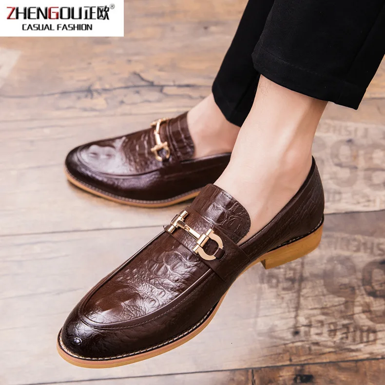 

zhengou 2019 Luxury Men Genuine Leather Men's Crocodile Formal Dress Male Casual Wedding Party Loafers Business Brogue Shoes
