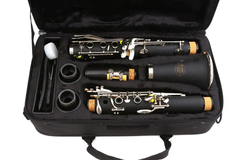 YInfente Professional Clarinet Ebonite Body Nickel Plated Bb Key 17 key Two Barrels