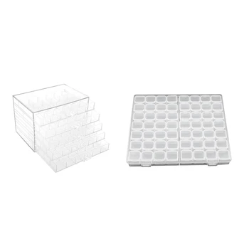 

2 Pcs Nail Art Decoration Accessories Clear Storage Box Rhinestones Beads Crystal Manicure Tool Display Container Case 120 Grids