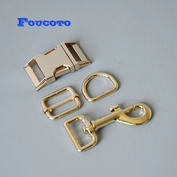 

20 sets Metal release buckles D rings adjuster 25mm for dog collar leash puppy rope clip buckles clasp snap hook DIY accessories