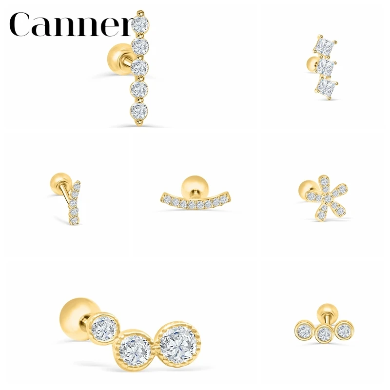Canner 1 шт. 925 пробы серебряные серьги гвоздики Helix Daisy Cubic CZ для пирсинга женщин