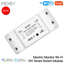 MOES New Tuya Wi-Fi DIY Smart Switch Relay Module Power Monitor Smart Life App Remote Control 16A Work with Alexa Google Home