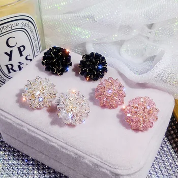 

Shiny Side New Women's Fashion Brand Jewelry Crystal Flower Stud Earrings for Women Statement Simple Style Gift Beads Earrings