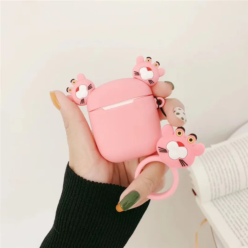 Для AirPod 2 Чехол 3D Розовая пантера мультфильм мягкий силиконовый беспроводной