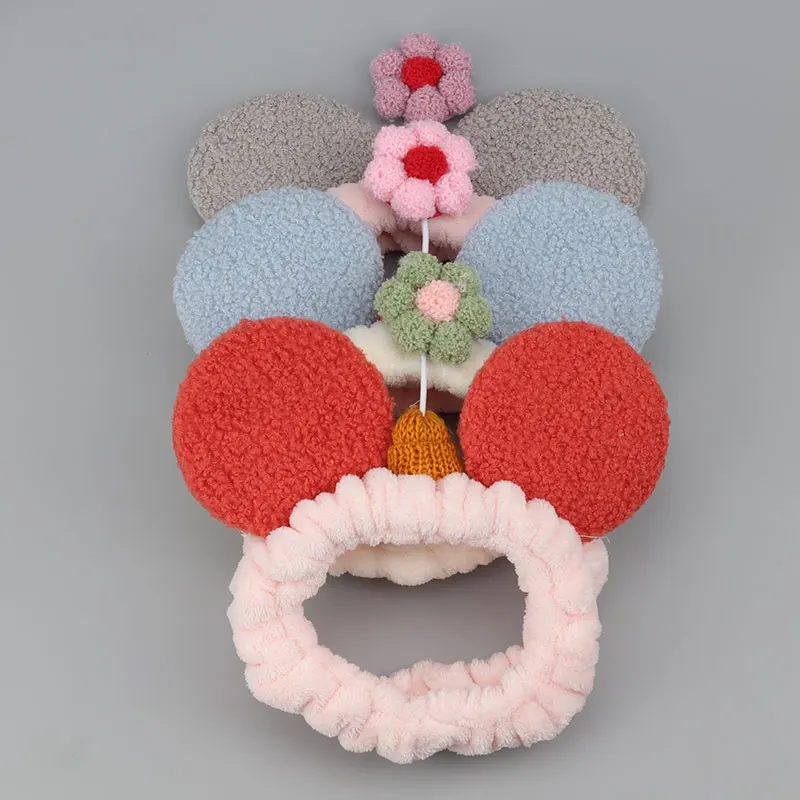 

6-color women's face wash headband, Korean ins elastic hairband, headbands with big ears and flower flannelï¼Œgirl bandanas