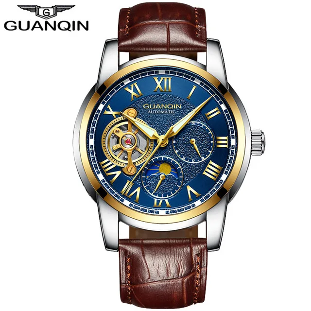 GUANQIN механические наручные часы для мужчин Automatic Tourbillon Роскошные Брендовые мужские часы-Скелетон полностью стальные часы бизнес класса Relogio - Цвет: J