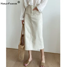  HarleyFashion Asian Style Women Casual Brief Denim Skirt All-match Design Factory Price Quality Slim Straight Saia Skirts 