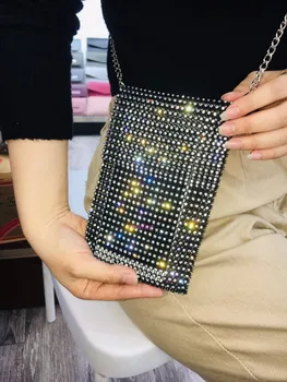 

2020 new summer net red diamond mobile phone bag shoulder diagonal chain bag luxury flash shinning bag small bags for girls