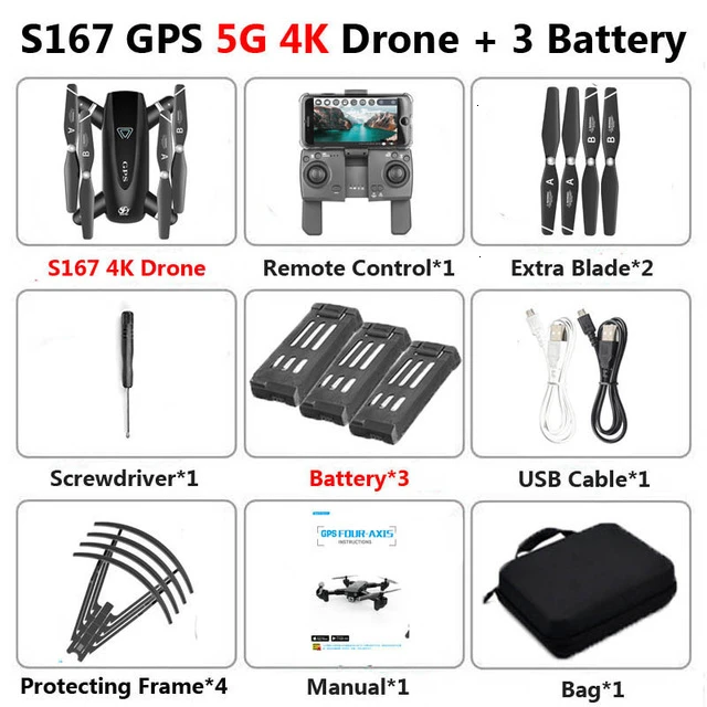 S167 Профессиональный gps Дрон с камерой 4K HD 5G gps WiFi FPV широкоугольный Радиоуправляемый квадрокоптер Вертолет игрушка vs E520S SG900-S - Color: 5G 4K 3B Bag
