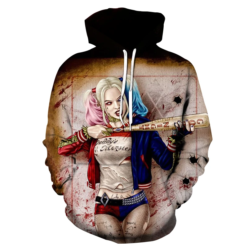 Новинка осени 2020 Harajuku Harley Quinn женская и мужская толстовка с капюшоном длинным