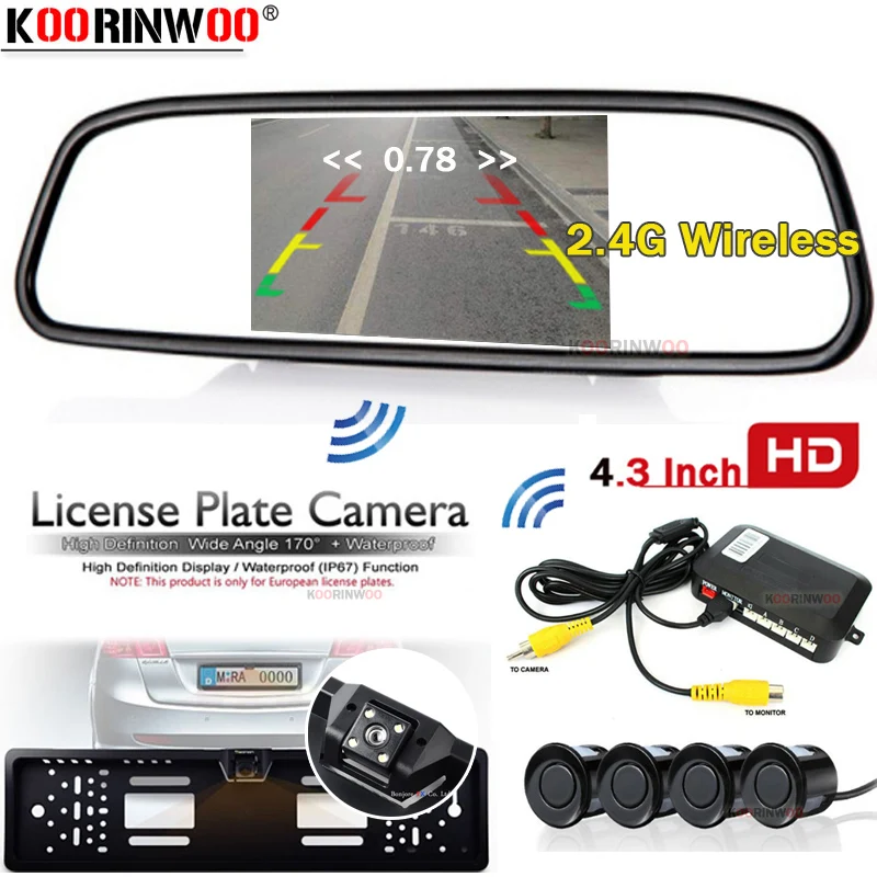 

Koorinwoo AHDLicense Frame Parkmaster Parking Sensors Parktronic Rear camera Display Distance on Monitor RCA Video Image System