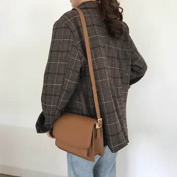 

New Simple Pure Color PU Leather Shoulder Bag Women's Casual Slant Straddle Bag Small Square Envelope