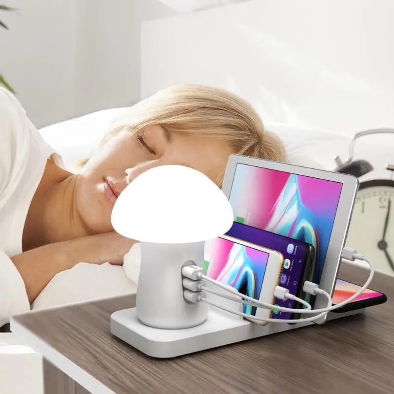Многофункциональное зарядное устройство Mushroom 40 Вт, usb-хаб, беспроводная зарядная док-станция, светодиодный светильник QC 3,0, настольное зарядное устройство для телефона