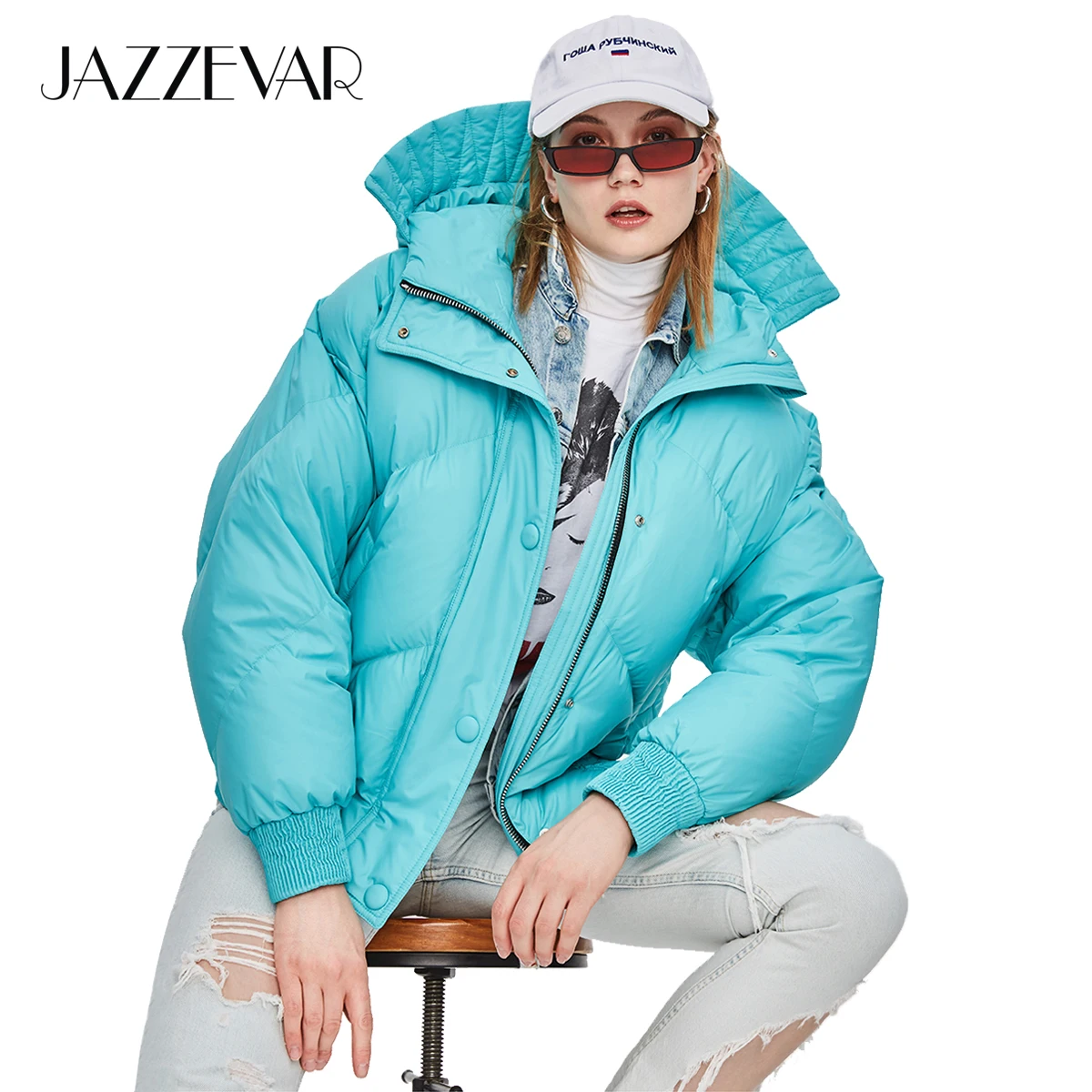 JAZZEVAR 2019 Новинка куртка зимняя модная уличная дизайнерская брендовая женская короткая куртка-пуховик на утином пуху красивая теплая