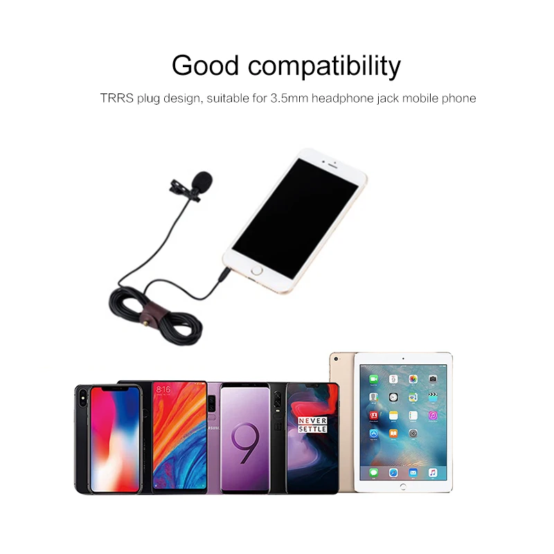 1PC 3.5 mm 1.45m Mini Microphone Condenser Clip-on Lapel Micro Wired Mikrofo/microfon For iPhone Laptop Huawei Samsung TXTB1 | Электроника