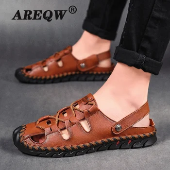 

Summer Sandals Men Classic Roman Genuine Leather Sandals Outdoor Sneakers Beach Rubber Flip Flops Men Water Trekking Shoes