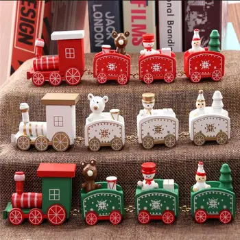 

New Christmas Train Painted Wood Christmas Decoration For Home With Santa/Bear Xmas Kid Toys Gift Pendant Ornament Navidad 2019