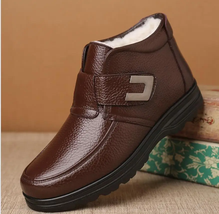 Теплые зимние мужские ботинки из натуральной кожи; резиновые ботильоны; мужские зимние ботинки для работы; мужские зимние ботинки на меху; мужские шерстяные ботинки; Botas; Размер 47, 48 - Цвет: brown  4