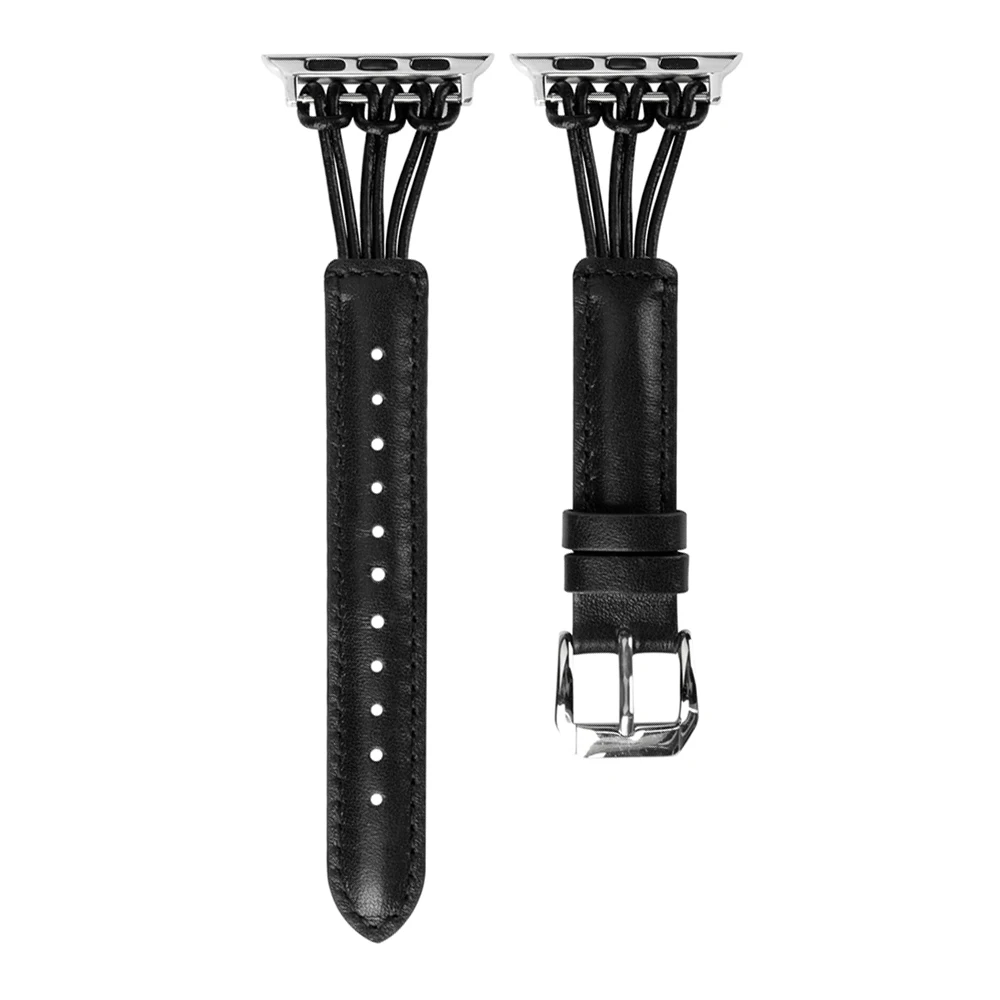 Black Кожаный ремешок для Apple Watch, 38 мм, 40 мм, 42 мм, 44 мм, розовое золото, для женщин и мужчин, тонкий браслет с кисточкой для отдыха, ремешок для iWatch 5, 4, 3, 2, 1 - Цвет ремешка: Black