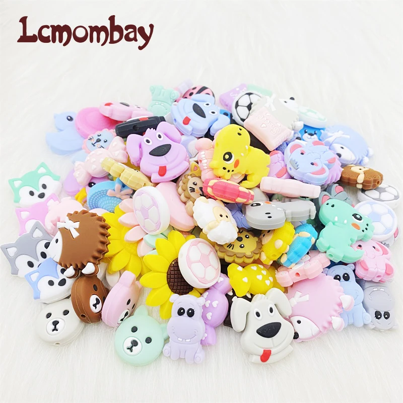 Teether Silicone Beads Animal Shape For Pacifier Clips DIY Cute Teething Toys Silicone Baby Teether 10PCS