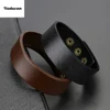 Yaducan Black Dark Brown Real Genuine Cow Leather with Rivets Charm Macrame Unisex Wide Big Bracelet Bangle Men Women Jewelry ► Photo 1/6