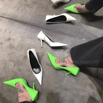 

Tacones Mujer 2019 Green Women Pumps Stilettos Slip On Pointed Toe Sexy High Heels Ladies Shoes Woman Chaussures Femme