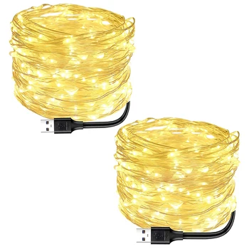 

2 Pack Fairy Lights USB Powered String Lights Warm White 100 Led Christmas Lights Fairy String Lights For Party Wedding Festival
