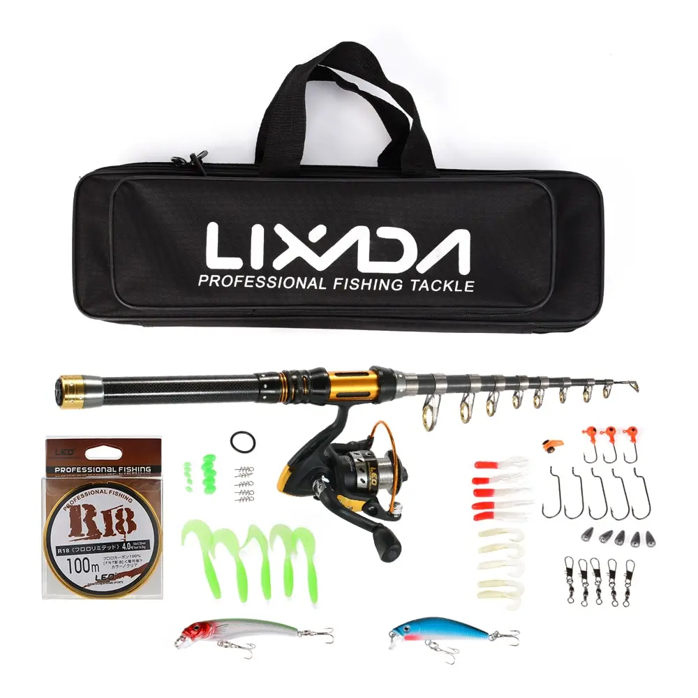 

1.5/1.8/2.1/2.4/2.7/3M Lixada Telescopic Fishing Rod Reel Kit Carp Fishing Pole with Fish Line Lures Hooks Bag Fishing Tackle