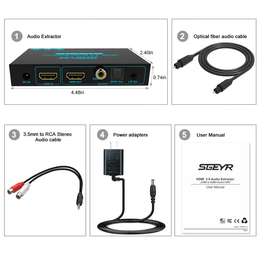 2.0 Audio Extractor SGEYR HDMI 2,0 аудио экстрактор 3D ARC аудио с оптическим SPDIF и L/R аудио выход для PS3/4, ТВ коробка, ноутбук - Цвет: 2.0 Audio Extractor