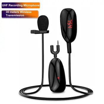 

Wireless Lavalier Microphone Voice Amplifier UHF Recording Microphone 30 meters Wireless Transmission with Adapter for Smartphon