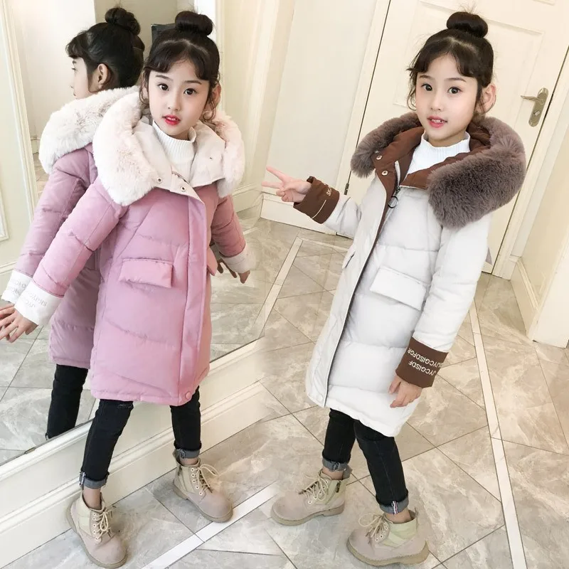 

2019 New Fashion Baby Girls Clothes Winter Warm Down Cotton Jackets Winter Overalls For Girls Thickening Hooded kids Clothes