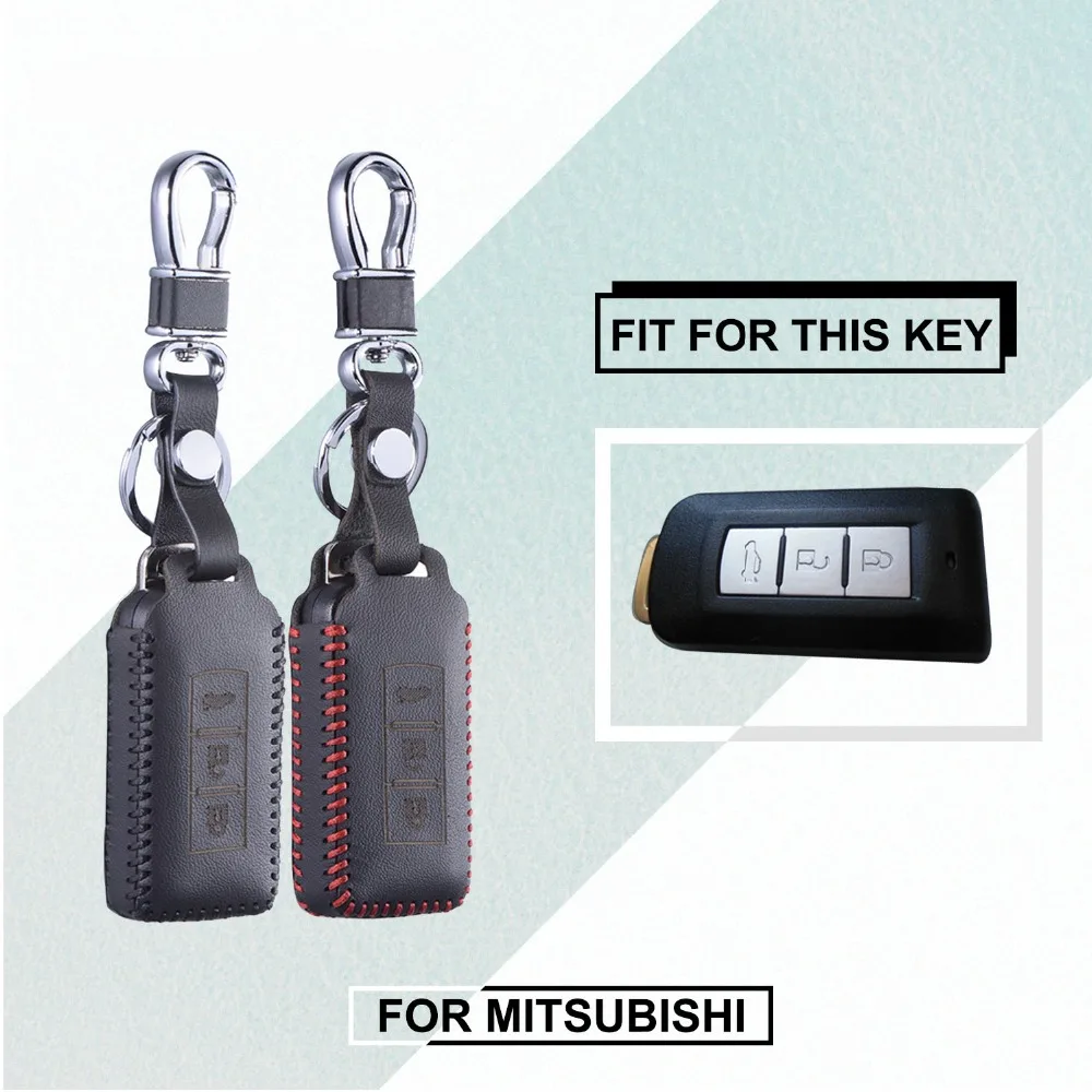 

Genuine Leather Key Cover for Mitsubishi Outlander 2016 Lancer 10 Pajero Sport ASX L200 Remote Holder Case Shell