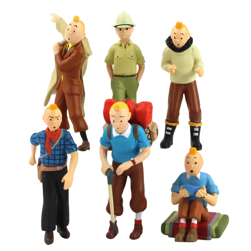 6 шт./компл. игрушечные мини фигурки из олова и Tintin модель ПВХ 5 8 см|Игровые