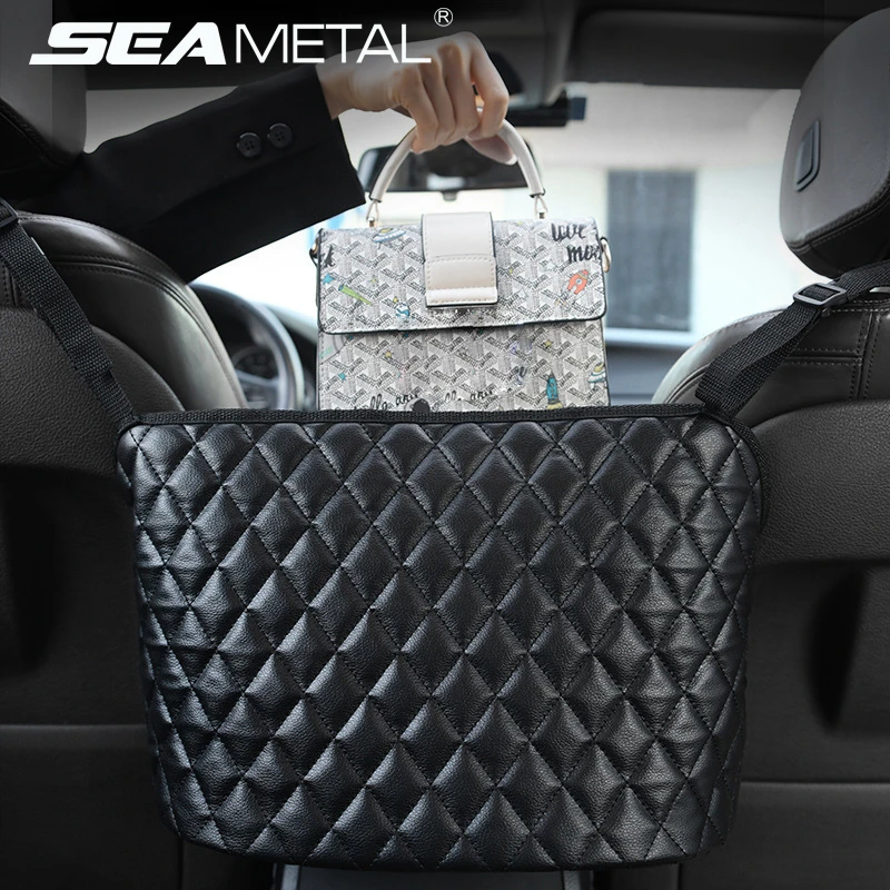 Car Net Pocket Handbag Holder Phone Car Backseat Organizer Car Mesh Organizer Between Car Seats Large Capacity Bag for Purse Tissue Pink 