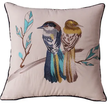 

Simple style Decorative throw pillows case Parrot Birds Cotton embroidery cushion cover for sofa pillowcase funda cojines 45*45