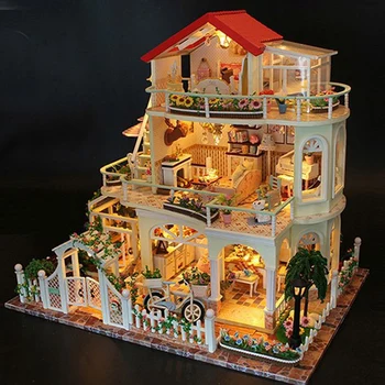 

DIY House with Furniture Children Adult Miniature Wooden Doll House Model Building Kits Dollhouse Toy Luxurious 3 Layers Cottage