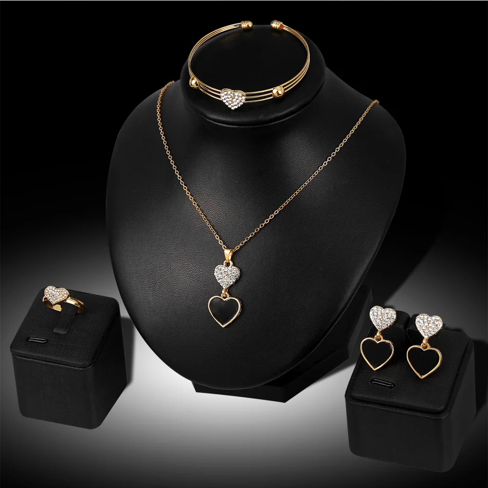 

Fashion exquisite alloy crystal insert heart necklace/earrings/ring/bracelet equisite banquet woman jewerly set