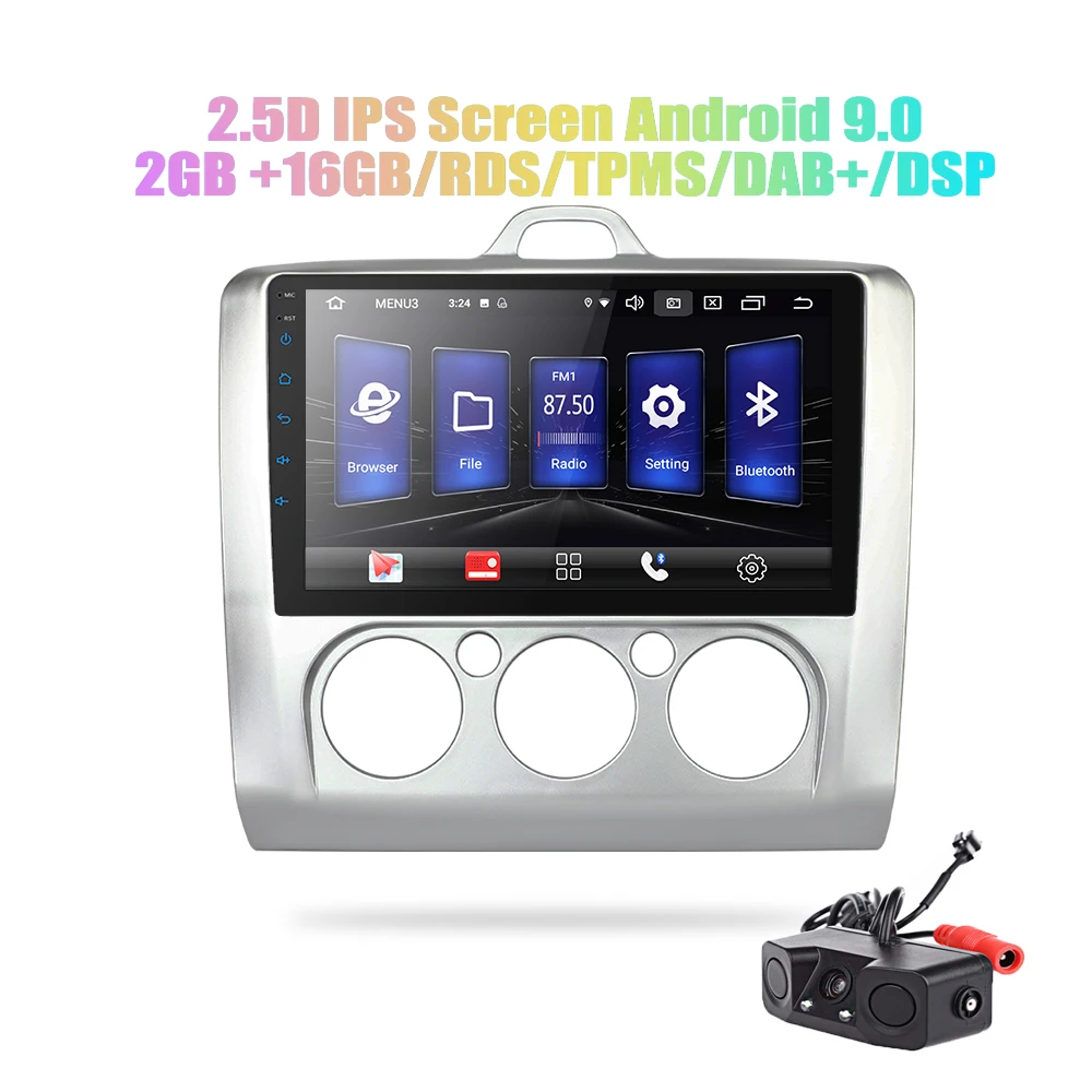 

9' Android 9.0 2 din android car radio DSP 2.5D IPS Screen GPS NAVIGATION WIFI For Ford Focus MP5 Car Player Front&Rear CAM