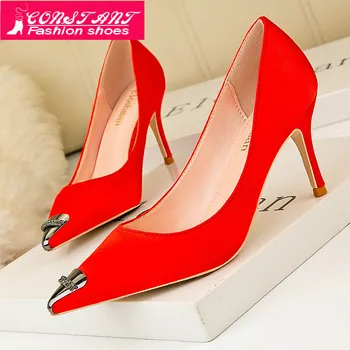 

red heels wedding shoes bride new arrival 2019 women high heels dress shoes women black heels shoes zapatos mujer CONSTANT