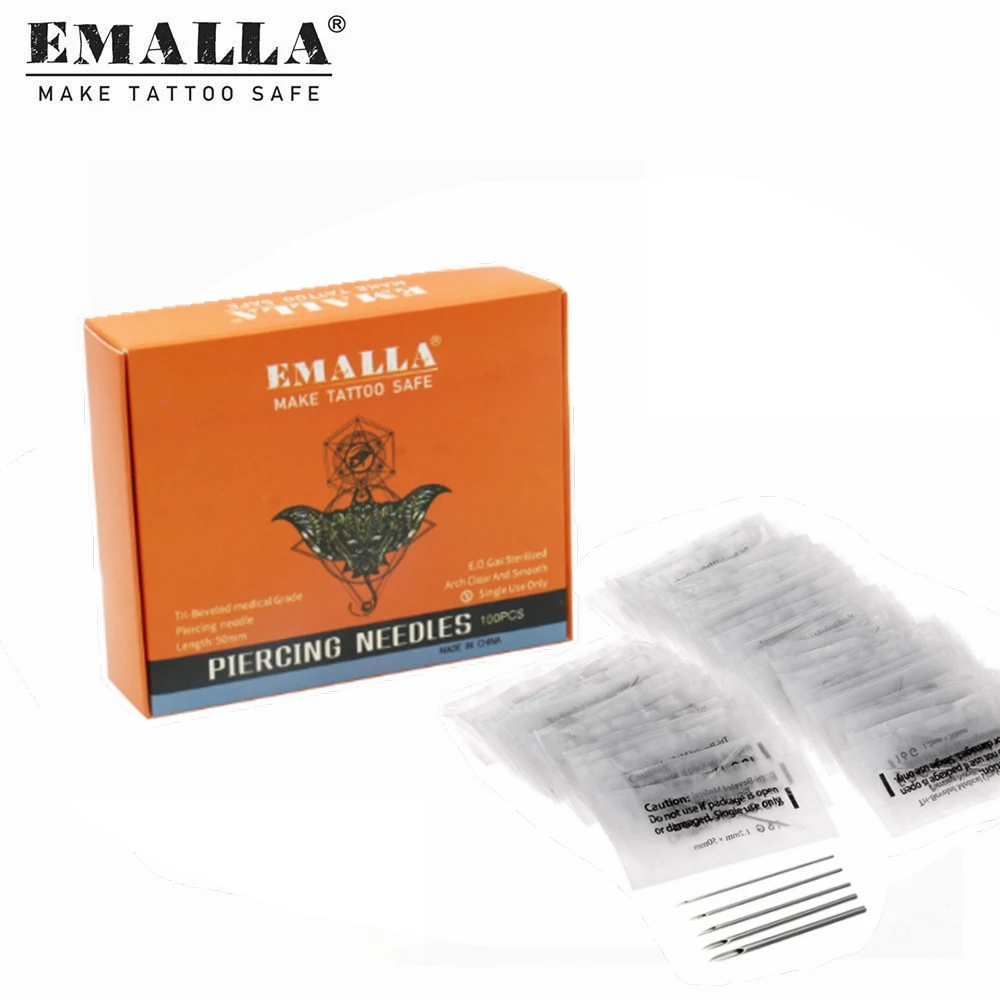 

EMALLA 100PCS Piercing Needles 12/14/16/18/20G Disposable Tattoo Needles For Nose Ear Lip Nipple Piercing Tools Free Shipping