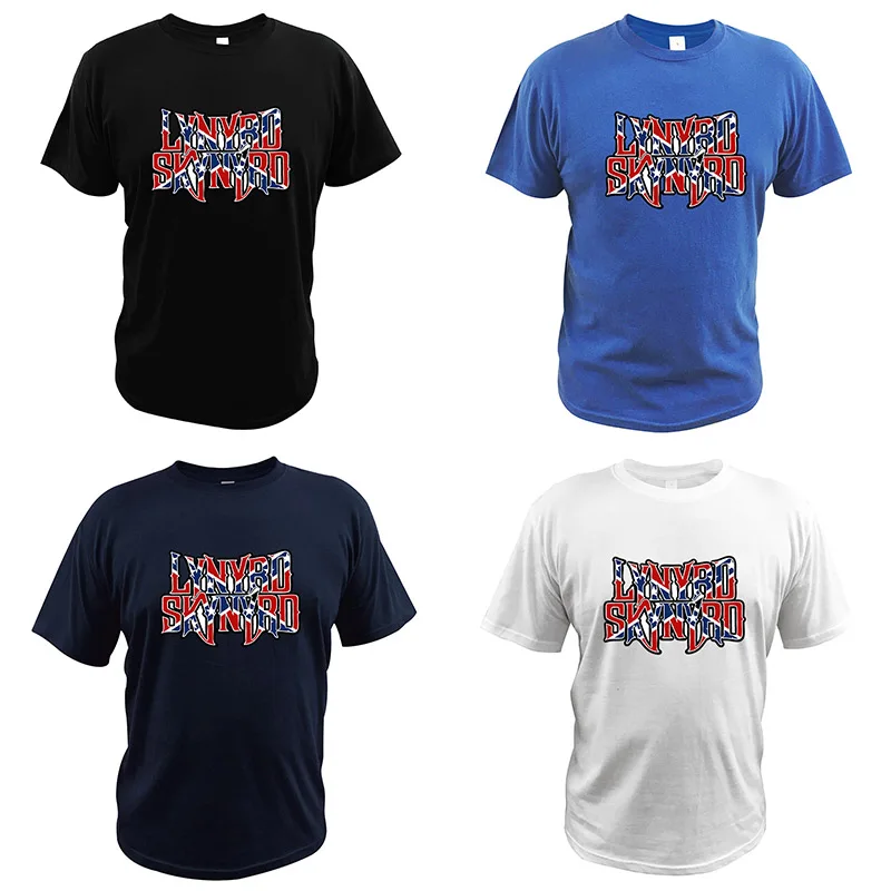 Футболка из хлопка, европейский размер Lynyrd Skynyrd Логотип рок-группы, дизайнерские топы с буквенным принтом, удобные мягкие повседневные футболки с круглым вырезом