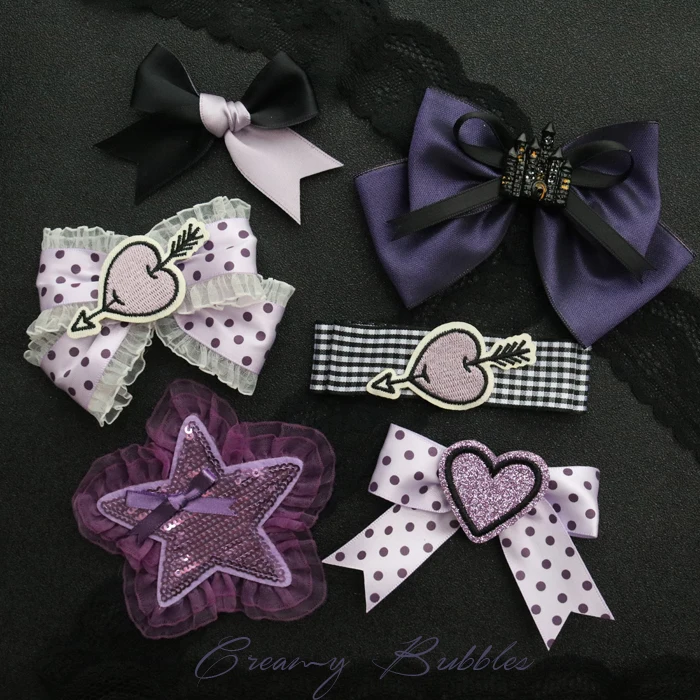 

Original lolita Halloween purple black bow star hand hair hairpin headdress
