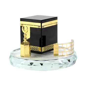 

Three Piece Office Desktop Engraving Architecture Model Kit Car Interior 3D Mosque Gift Crystal Gilded Kaaba Bedroom Home Decor