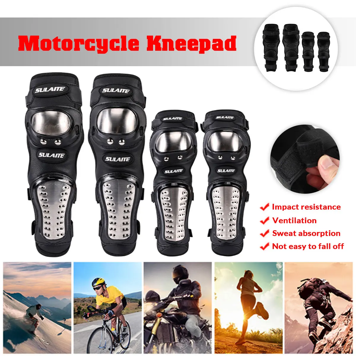 

4Pcs Stainless Steel Motorcycle Riding Cycling Kneepad Knee Protective Elbow Pad Cover Protector Guard Protective Gear Soft